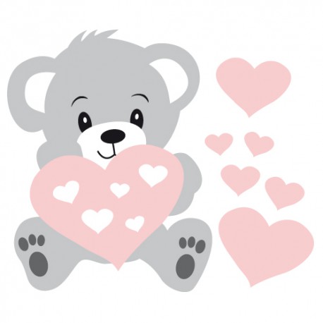 Stickers nounours coeurs rose et coeurs bébé filles par