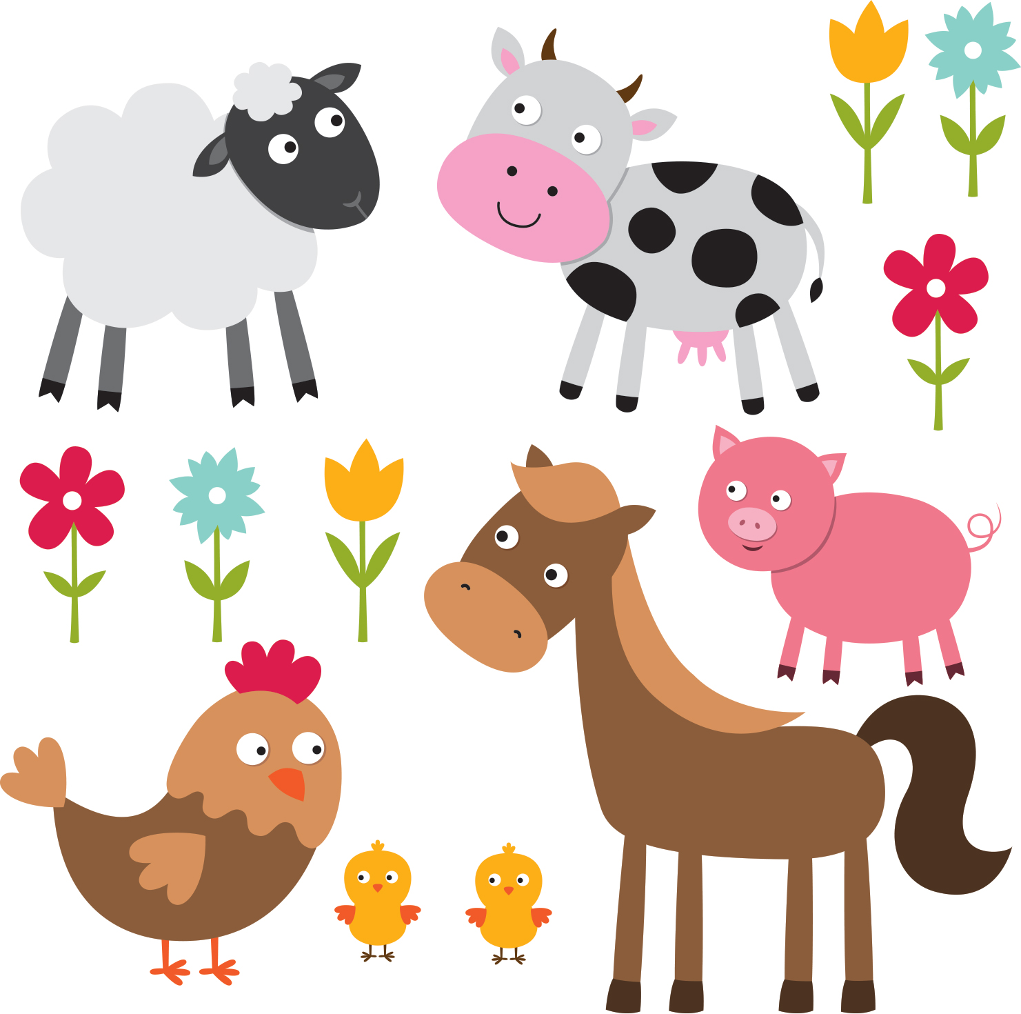 Stickers adhésifs animaux de la ferme colorée pour enfants - Décorécébo