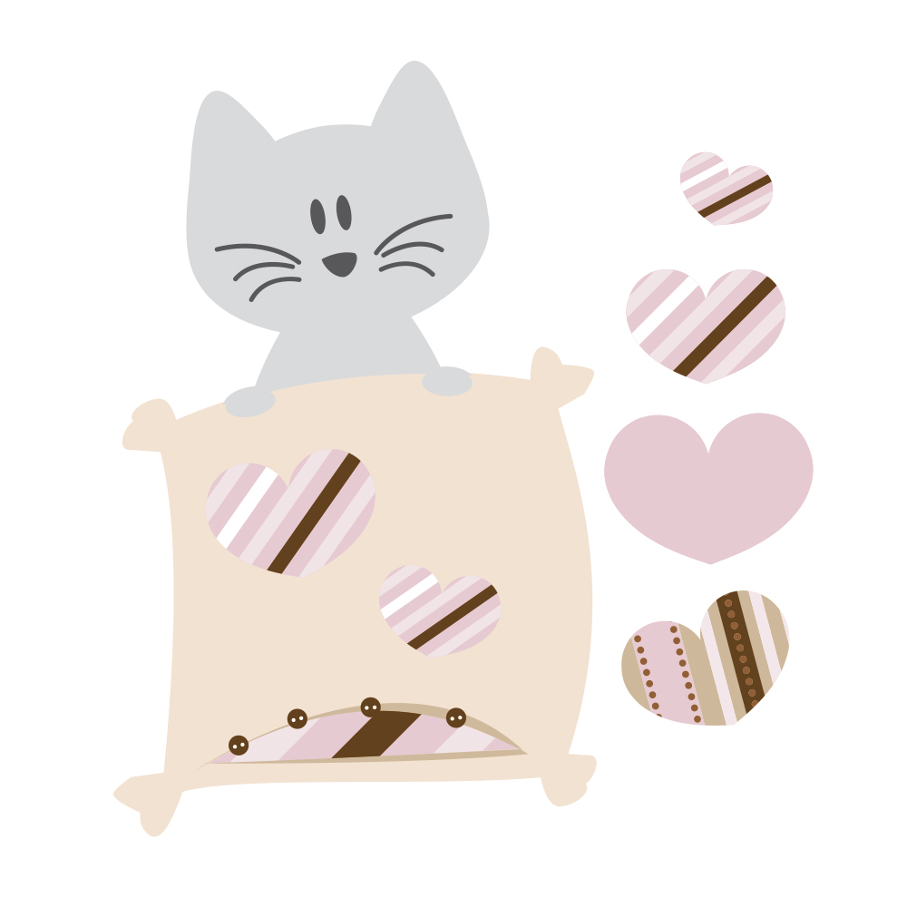 Stickers bébé fille petit chat coloris rose parme brun et gris ...