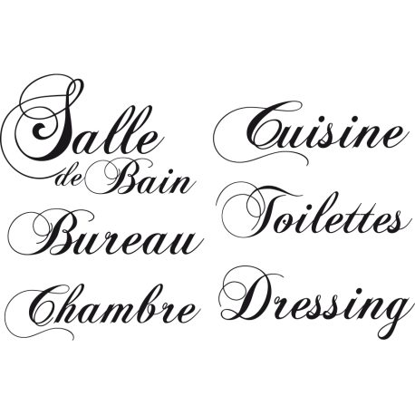 Stickers noms pièces pour portes maison : salle de bain, cuisine