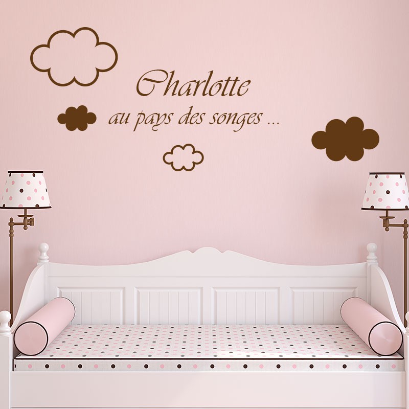 Stickers adhésifs filles ou garçon personnalisés avec nuages - Décorécébo