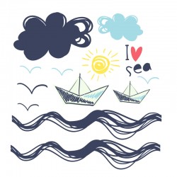 Stickers nuages bateaux oiseaux