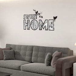 Sticker texte Sweet Home Arbre et oiseaux