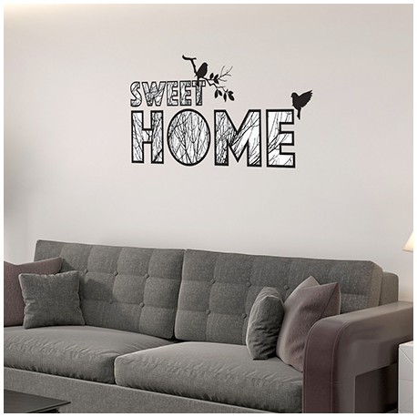 Sticker texte Sweet Home Arbre et oiseaux