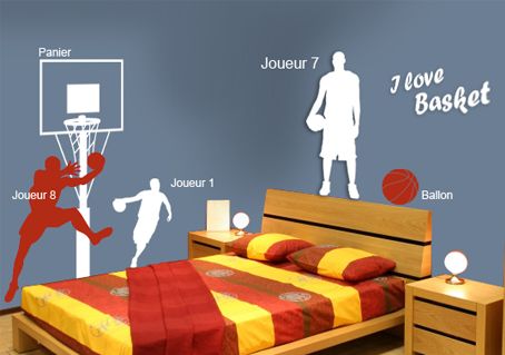 Sticker de Basketteur Joueur n°7 debout avec ballon de basket 
