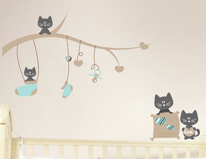 Sticker trompe oeil chat - Stickers déco enfants